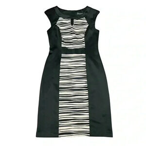 2/$12 Connected Apparel Dress Size 6 Black Pink Textured Stripes Shiny Knit